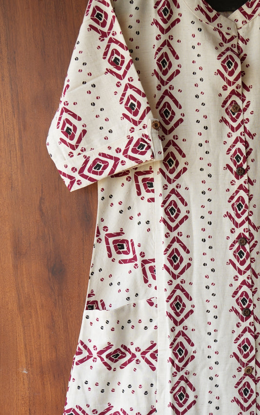 Ikat Diamond Print Front Pocket Kurti