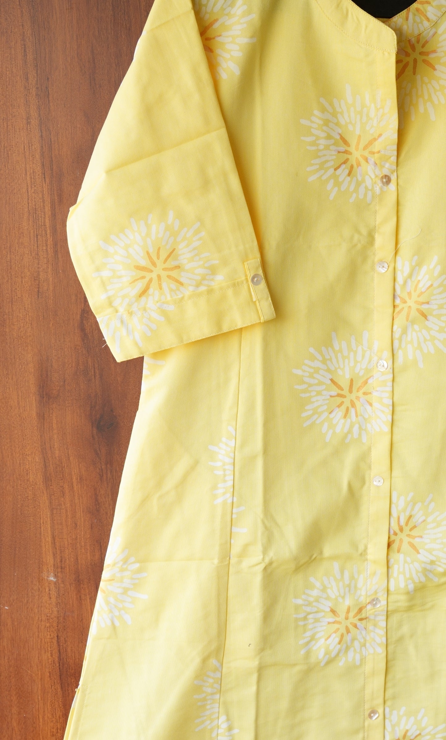 Yellow Floral Side Pocket Kurti