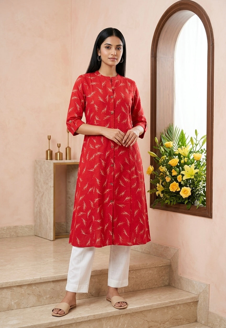 Abstract Floral A-line Side Pocket Kurti